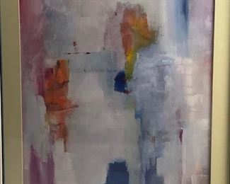 Painting by Fred Faviano. 
Modernist Colorful Abstract Oil on Canvas featuring a soft colorful palette. Signed on the front, matted and framed