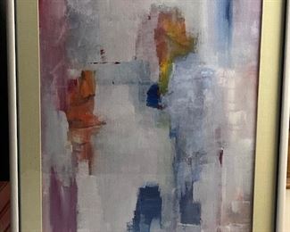 Painting by Fred Faviano. 
Modernist Colorful Abstract Oil on Canvas featuring a soft colorful palette. Signed on the front, matted and framed