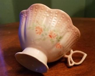 Handprinted cup and saucer, vintage