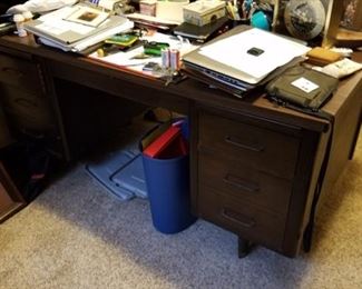 Vintage seven drawer solid wood desk