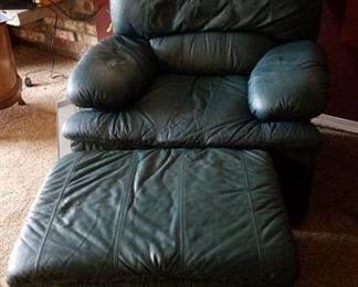 Green Leather Chair, Ottoman