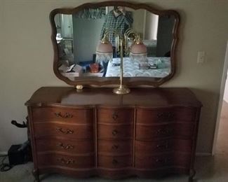French provincial 12 drawer, solid cherry dresser and mirror in excellent condition