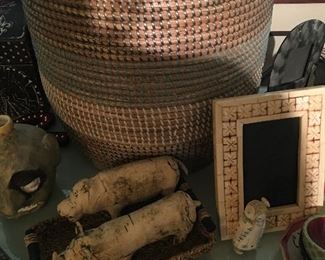 Native American Figure of Girl Child, Rhinoceros and Hippopotamus Artist Made Pottery Sculptures