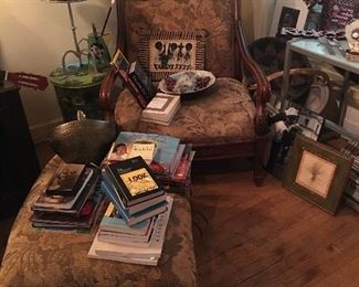 Over Size Chair, Glassware, Books, Decor