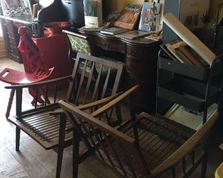 Mid Century Modern Walnut Chairs, 1940's Kneehole Desk w/Chair **MORE MCM in BASEMENT & THRU OUT HOUSE.