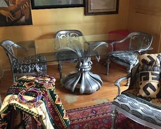 Dining room Set FOUR Chairs. METAL & Newly Upholstered w/Fishman Fabric