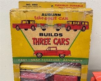 Vintage Auburn Rubber Take Apart Car in Original Box (Builds Three Cars)
