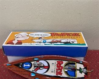 Wind up Popeye Tin Speedboat in Box