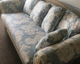 Wicker & Floral Fabric Patio Sofa