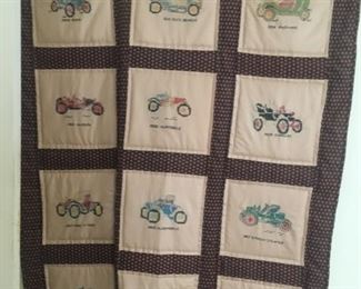 Vintage Autos Quilted Fabric Wall Hanging-- approx. 3'x4'
