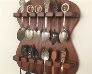 Antique or Vintage Collection of Fancy Spoons--Display Rack too!