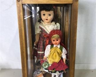 Roberta Ann 15â Doll and Juko Brand Doll in Wooden and Glass Doll Display Case with Mirror 9 x 9 x 17 Inches Location Blue Shelf Corner