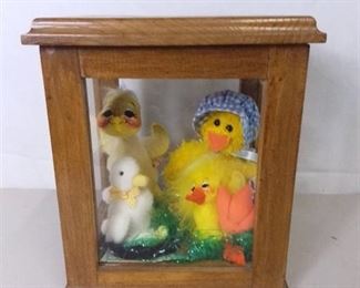 Lot of 4 Easter Themed Items in a Wooden and Glass Display Case - Annalee Doll Society Easter Birds, Ty Beanie Babie
