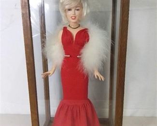 Marilyn Monroe Doll by World Doll in Wooden and Glass Display Case - Marilyn in Red Dress and Red Heels