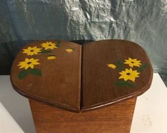 Homemade Wooden Stool/Foot Stool with Storage Compartment and Sunflower Detailing 17 x 15 x 12 Inches Location: 1E