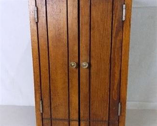 Homemade Wooden Wardrobe for Dolls with Detailing on Door