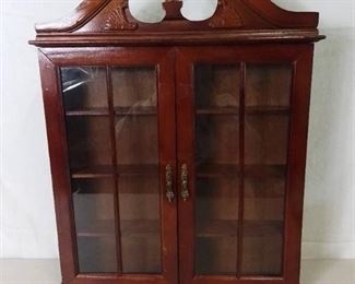 Wall Hanging Display Case with Dark Wood and Glass Doors