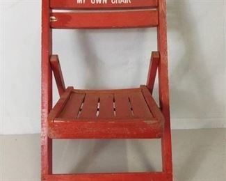 Small Red Wooden Foldable Doll Chair That Reads "My Own Chair"