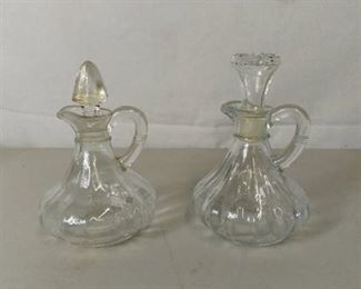 Lot of 2 Glass Vinager and Oil Containers with Handles and Lids