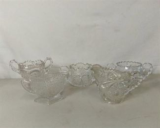 Lot of 5 Etched Clear Crystal Glass Cream and Sugar Containers