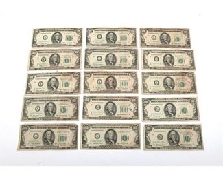 Lot of 15 Circulated US 1950 $100 Small Print Bills