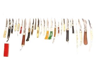 Lot of 26 Vintage Pocket Knives - Includes: Case, Imperial, Rough Rider, Camillus, El Gran Cazador, Syracuse Knife Co., Schrade Walden, Western, Powr Kraft, Sabre, Hopalong Cassidy, Colonial Prov., Kent, Sears Craftsman, S. A. Cutlery, Kutmaster, Marbles, etc. 