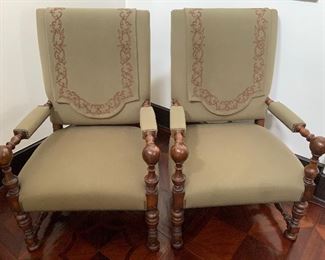 Pair of Grand Hall Chairs - F 1.  Available ONLINE ONLY @ www.scavengersparadise.com                              Please read all Terms & Conditions before purchasing.