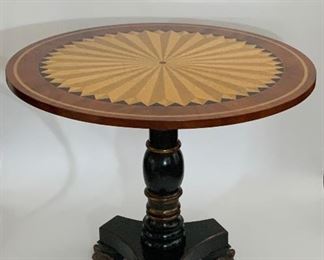 Round Marquetry Side Table - LR 1.  Available ONLINE ONLY @ www.scavengersparadise.com                              Please read all Terms & Conditions before purchasing.  