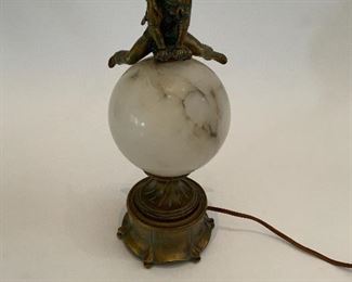 Alabaster Globe Lamp w/Metal School Boy Leap Frogging - CR 5. Available ONLINE ONLY @ www.scavengersparadise.com Please read all Terms & Conditions before purchasing.