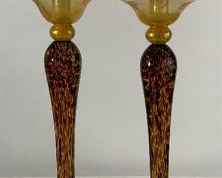 Impressive Pair of Murano Glass Candlesticks - LR 3. Available ONLINE ONLY @ www.scavengersparadise.com Please read all Terms & Conditions before purchasing.