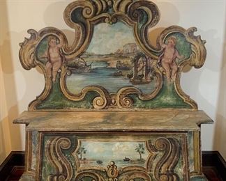 19th C. Venetian Painted Bench w/Cherubs - S1. Available ONLINE ONLY @ www.scavengersparadise.com Please read all Terms & Conditions before purchasing.