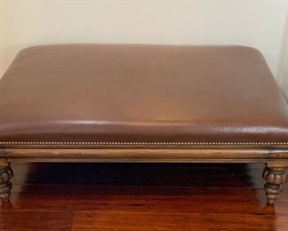 Leather Ottoman w/Brass Nail Head Trim - M2. Available ONLINE ONLY @ www.scavengersparadise.com Please read all Terms & Conditions before purchasing.