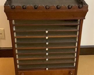 Vintage Spool Cabinet w/11 Drawers & Ball Crown - GR 3. Available ONLINE ONLY @ www.scavengersparadise.com Please read all Terms & Conditions before purchasing.