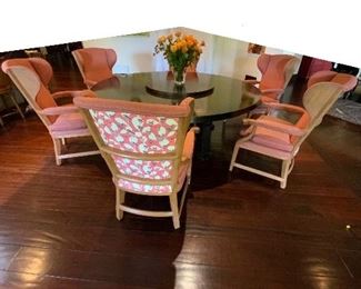 Minton Spidell Set of Six Upholstered English Barber Arm Chairs - K11. Available ONLINE ONLY @ www.scavengersparadise.com Please read all Terms & Conditions before purchasing.