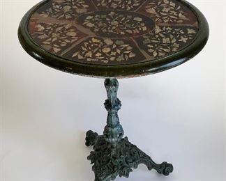 19th C. Side Table w/Iron Base & Mother of Pearl Inlay Top - LIB2. Available ONLINE ONLY @ www.scavengersparadise.com Please read all Terms & Conditions before purchasing.