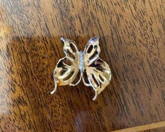 14K gold and diamond butterfly brooch