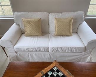 Slipcovered love seat w/matching couch 