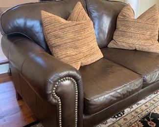 Walter E. Smithe - Rupert leather loveseat w/matching couch and w/stain protection  - W.E.S.  pillows - sold separately - W.E.S. carpet,  8.6 X 11.6 - better picture coming soon 