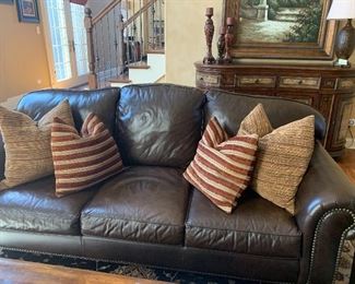 Walter E. Smithe - Rupert leather couch w/matching loveseat and w/stain protection  - W.E.S.  pillows - sold separately