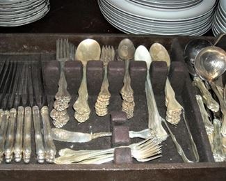 George and Martha Washington sterling silver 12 place setting with many extra serving pieces.