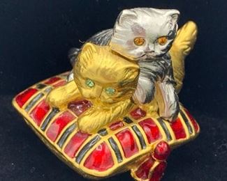 ESTEE LAUDER PLAYFUL KITTENS DAZZLING SILVER SOLID PERFUME COMPACT