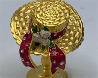 ESTEE LAUDER SOLID PERFUME COMPACT SUN BONNET GOLDTONE METAL