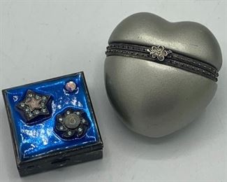 Vintage Always Heart Pill Box and Silverplate Enamel Pillbox