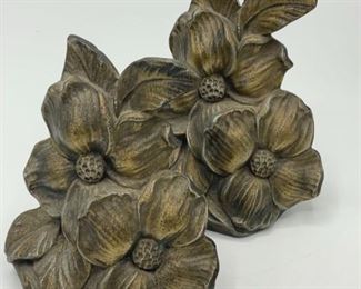 Vintage Colonial Virginia Hampton Floral Brass Bookends