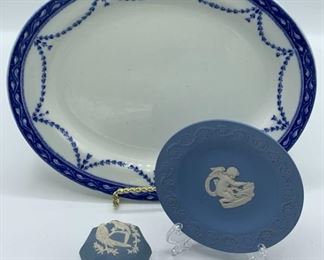 Royal Semi Porcelain Platter England and Two Blue Jasperware Wedgewood