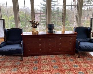 Pair of Restoration Hardware Wing Chairs. Dresser by Orange Furniture.