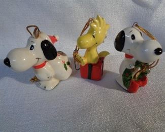 Snoopy and Woodstock, vintage glass ornaments