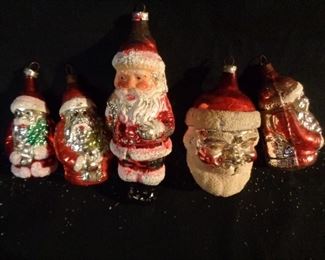 vintage glass painted Santa ornaments