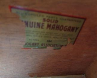 Mahogany dresser label