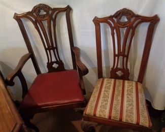 set of 6 dining chairs:  2 Captain's Chairs and 4 side chairs